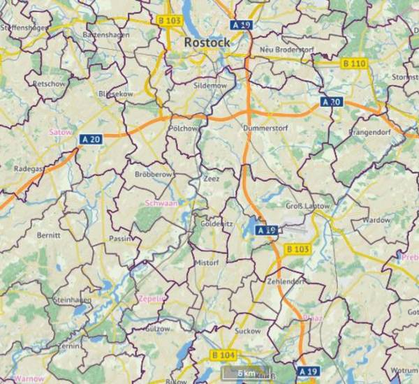 Karte des Landkreises Rostock
